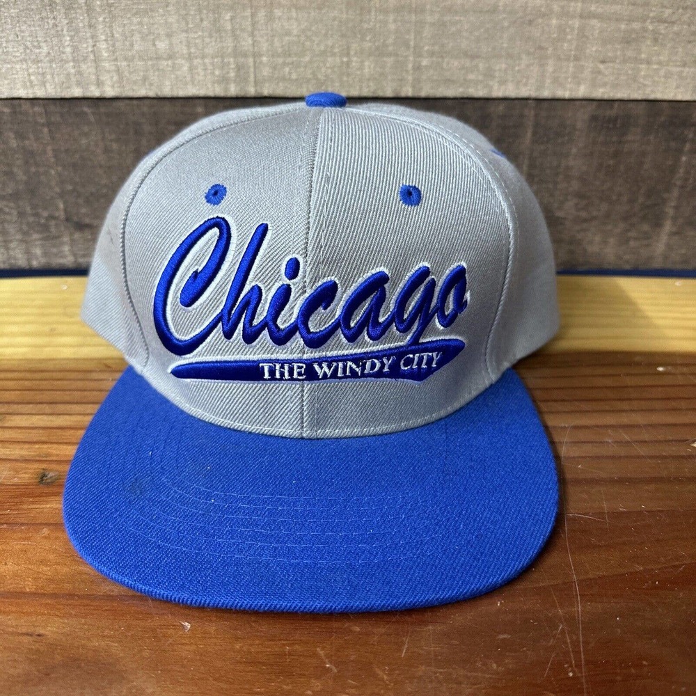 Chicago Windy City Snapback Big Bear Brand Logo Cap Truckers Hat Gray Blue